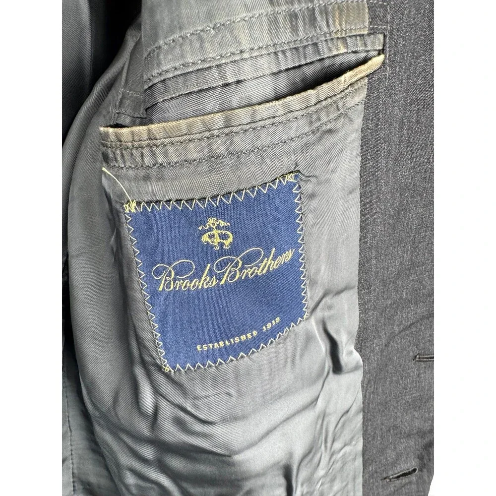 Brooks Brothers Mens Blazer Sport Coat 46LG Dark Gray Wool Made in USA